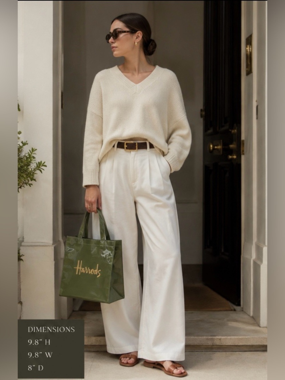 Harrods Patented Olive Green PVC Shopper Tote with Gold Foil Details
